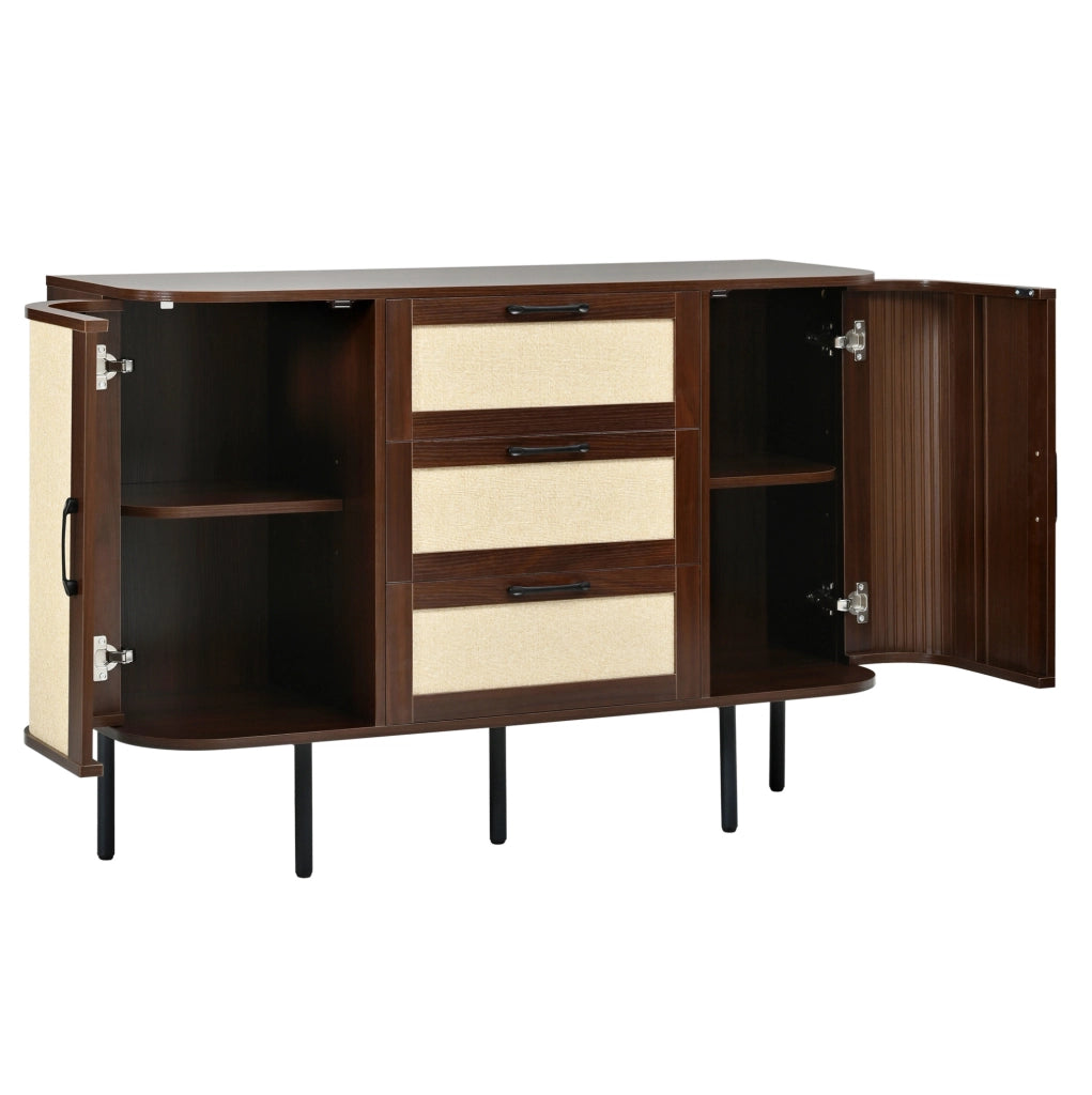 Set di mobili color noce con mobile TV, credenza e armadio alto