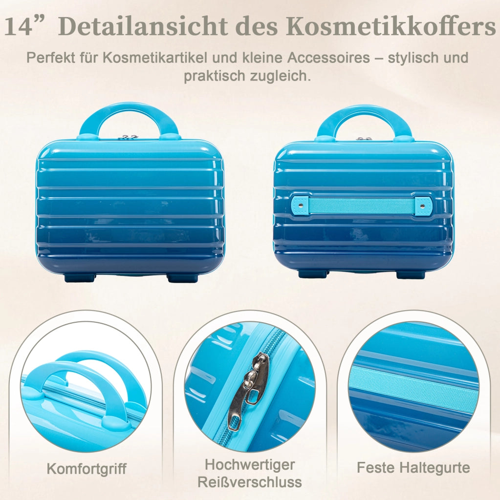 VALIGIA rigida 36x21x55 cm in PC blu con beauty case, set da 2 pezzi