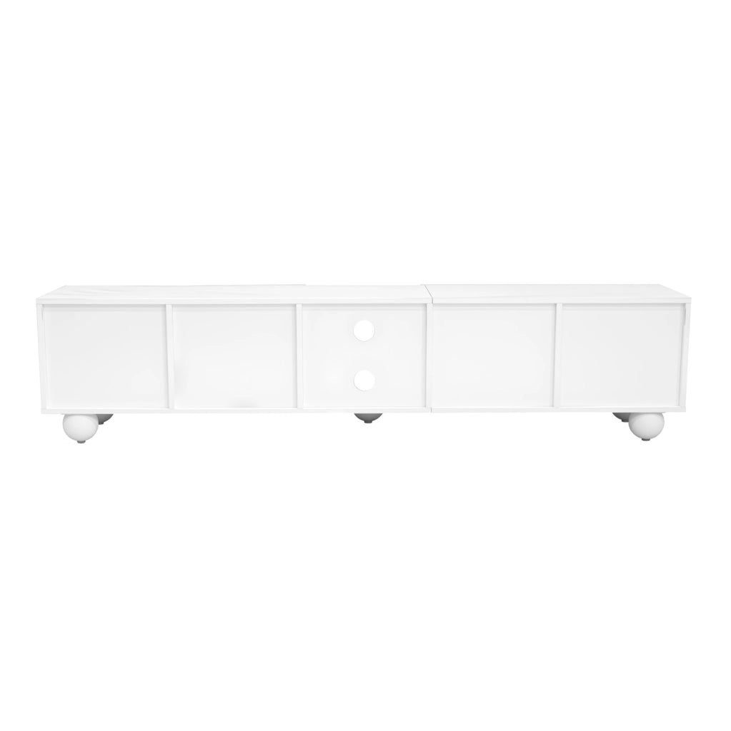 Mobile TV moderno bianco con ante push-to-open, 180x40x41,5 cm, in PB e MDF