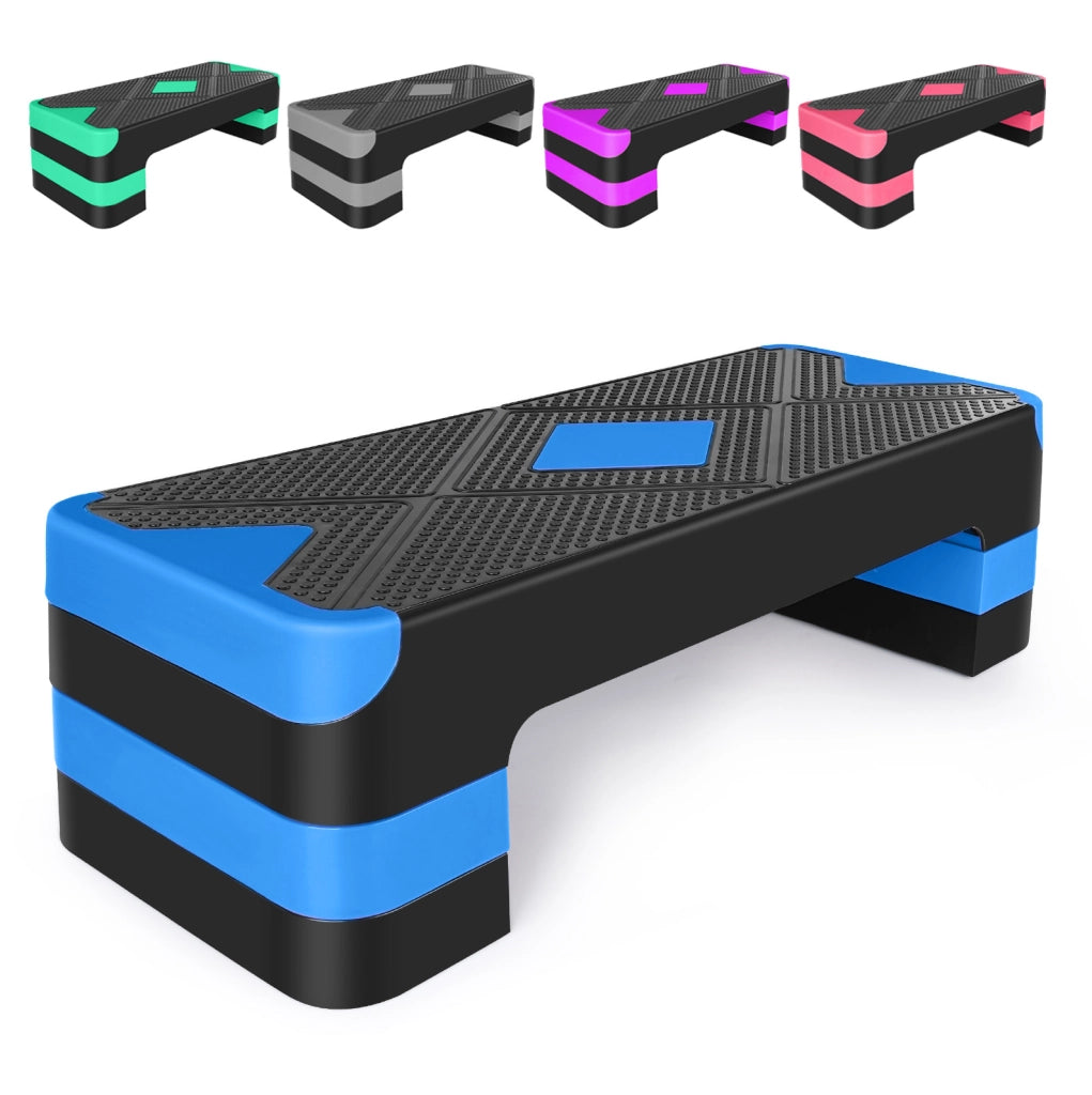 Step aerobico regolabile blu 68,5 cm con 4 rialzi