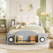 Letto contenitore 90 × 200 cm con sollevamento idraulico tasche laterali e ripiano per libri in velluto grigio