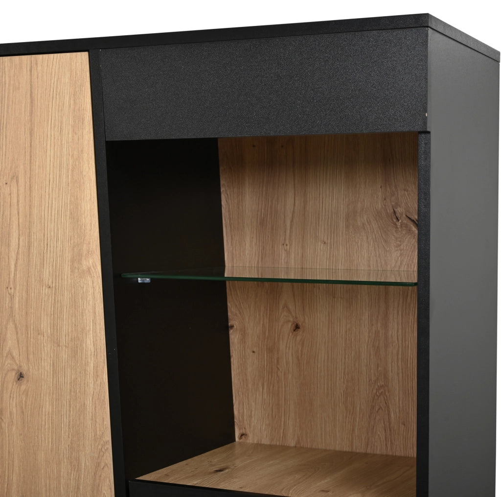 Vetrina a 2 ante con LED Bluetooth, 80 × 35 × 139,5 cm, nero e legno