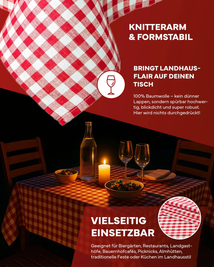 Tovaglia a quadretti, 80x80 cm, rosso e bianco, 100% cotone
