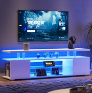 Mobile TV bianco con luci LED multicolore e vani contenitori
