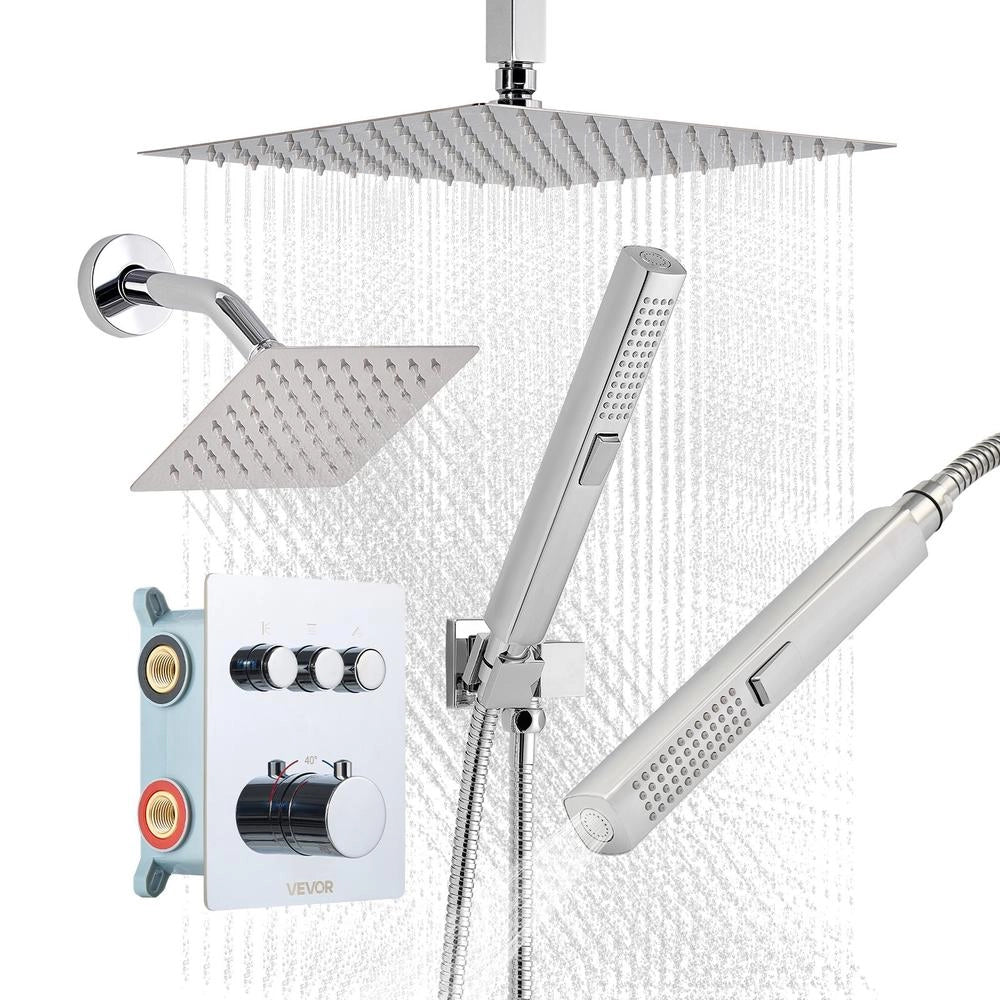 FS10281-CP-G Set Doccia Termostatico con Soffione a Pioggia 304 mm e Doccetta, in Ottone Cromato 3 Funzioni per Bagno