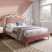 Letto singolo imbottito WUVRIE 90x190 cm con testiera LED regolabile in velluto rosa