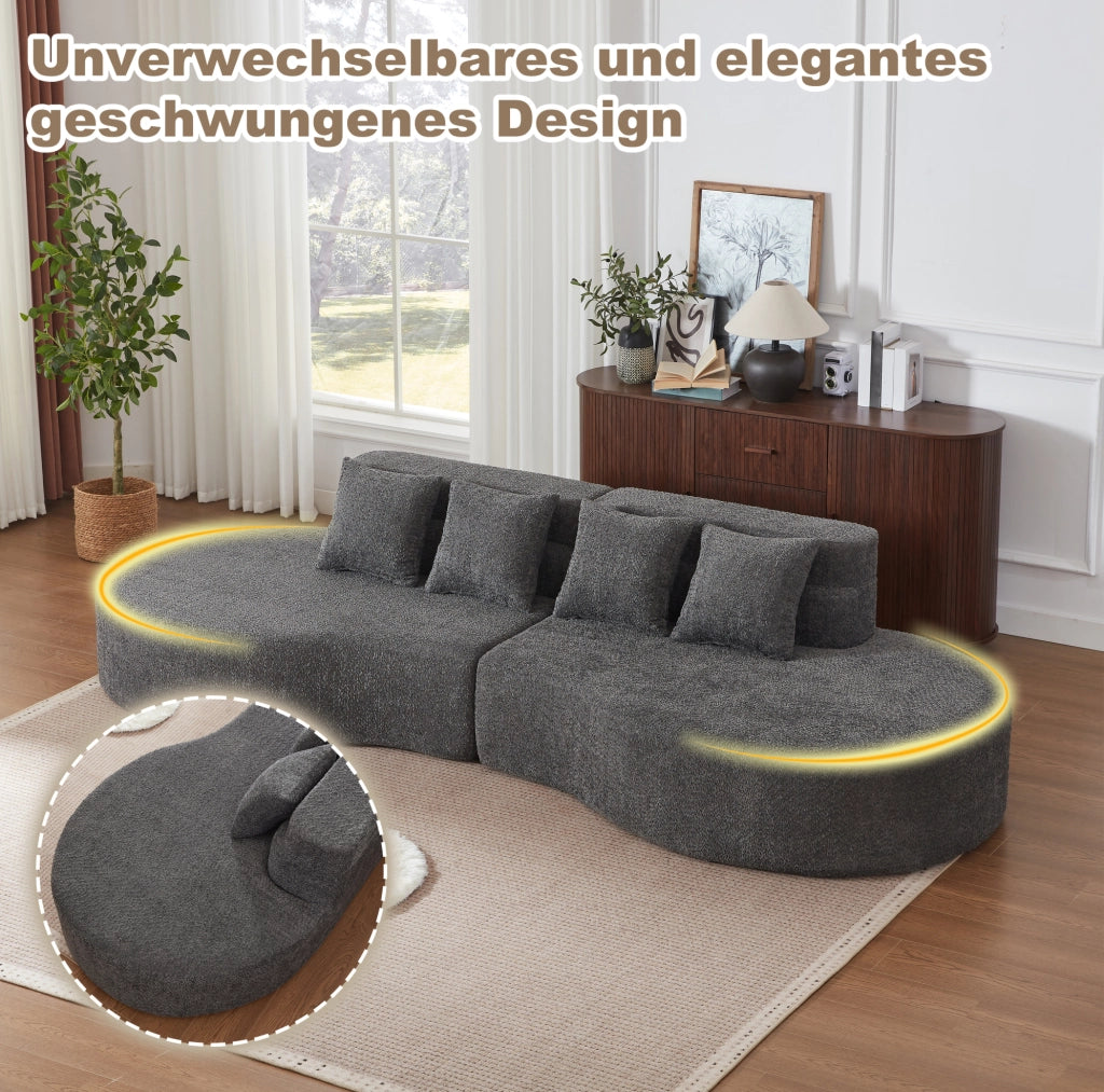 DIVANO Modulare in Schiuma 2 Pezzi Chenille Grigio