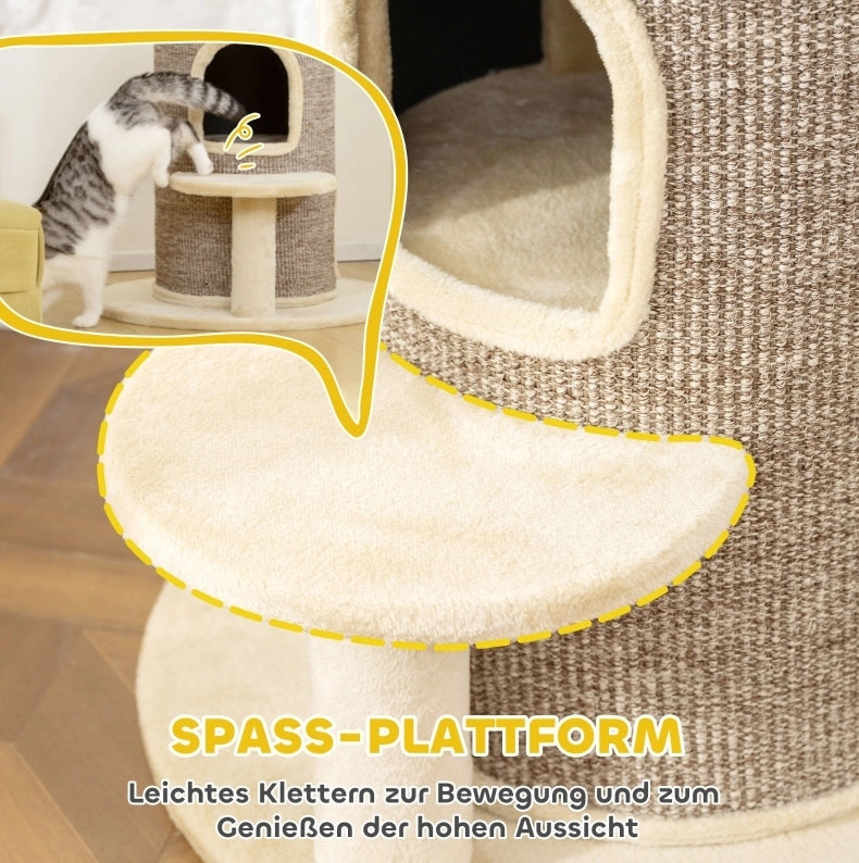 Tiragraffi a torre per gatti a 2 livelli con cuccette e piattaforma, beige e marrone