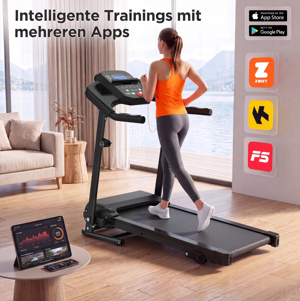 Tapis roulant pieghevole nero con 3 programmi e display LED