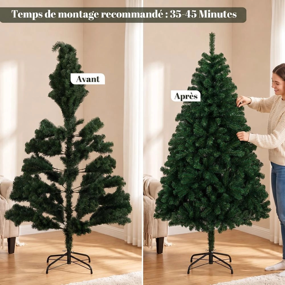 Albero di Natale artificiale 180 cm con 700 punte in PVC, supporto pieghevole in acciaio, rami automatici, facile da montare per casa