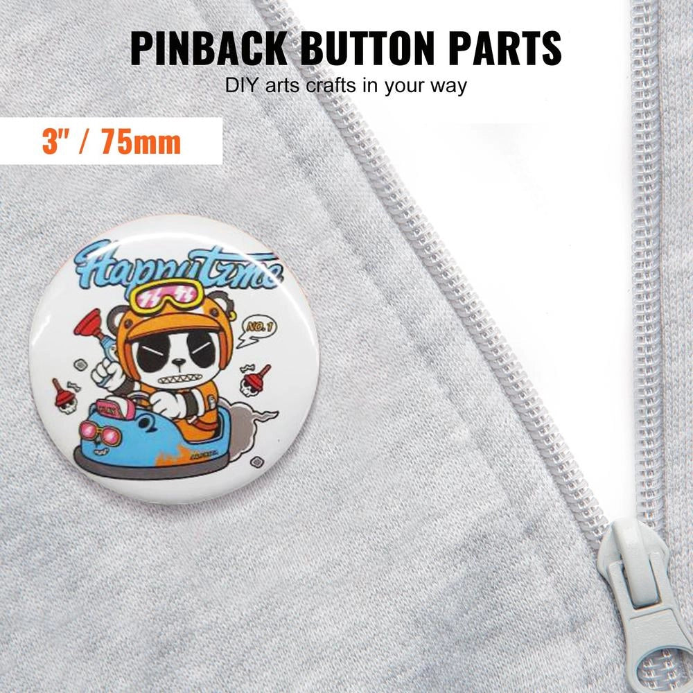 Kit 200 Pezzi Accessori per Badge e Spille Diametro 75 mm Metallo e Plastica per Fai da Te D75-100S+100J