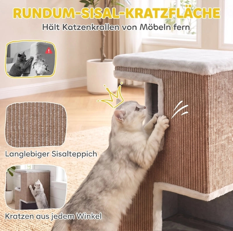 Tiragraffi a torre per gatti a 3 livelli con 2 rifugi, grigio
