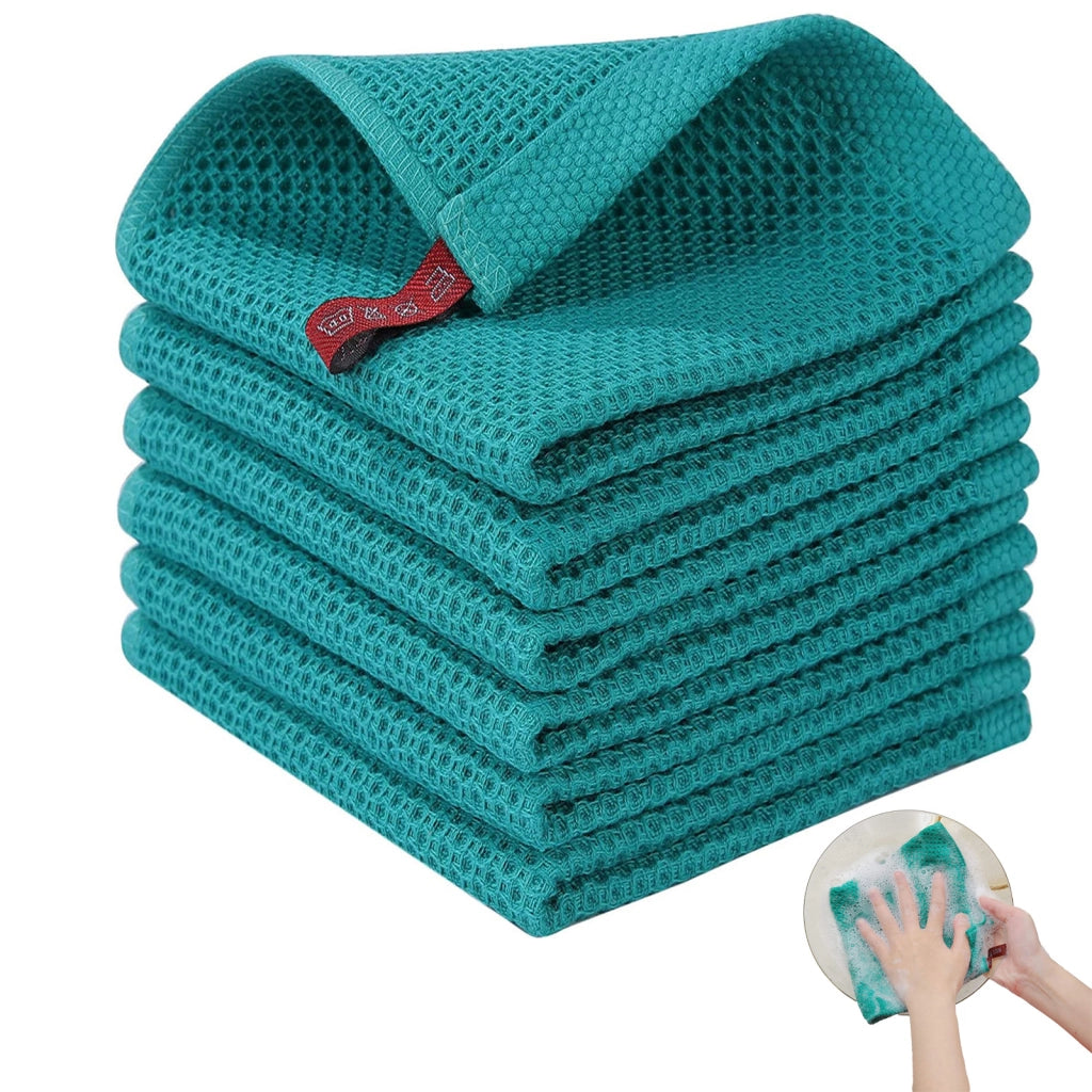 Set di strofinacci da cucina in cotone a nido d'ape, verde scuro