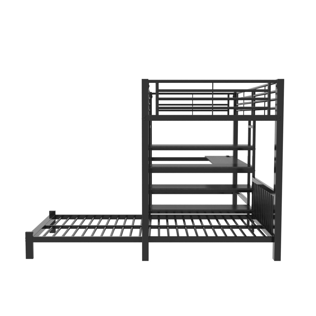 Letto a soppalco IVMEU con 2 posti letto 90x200 cm, scrivania a L, scala contenitore e prese USB e Type-C, nero
