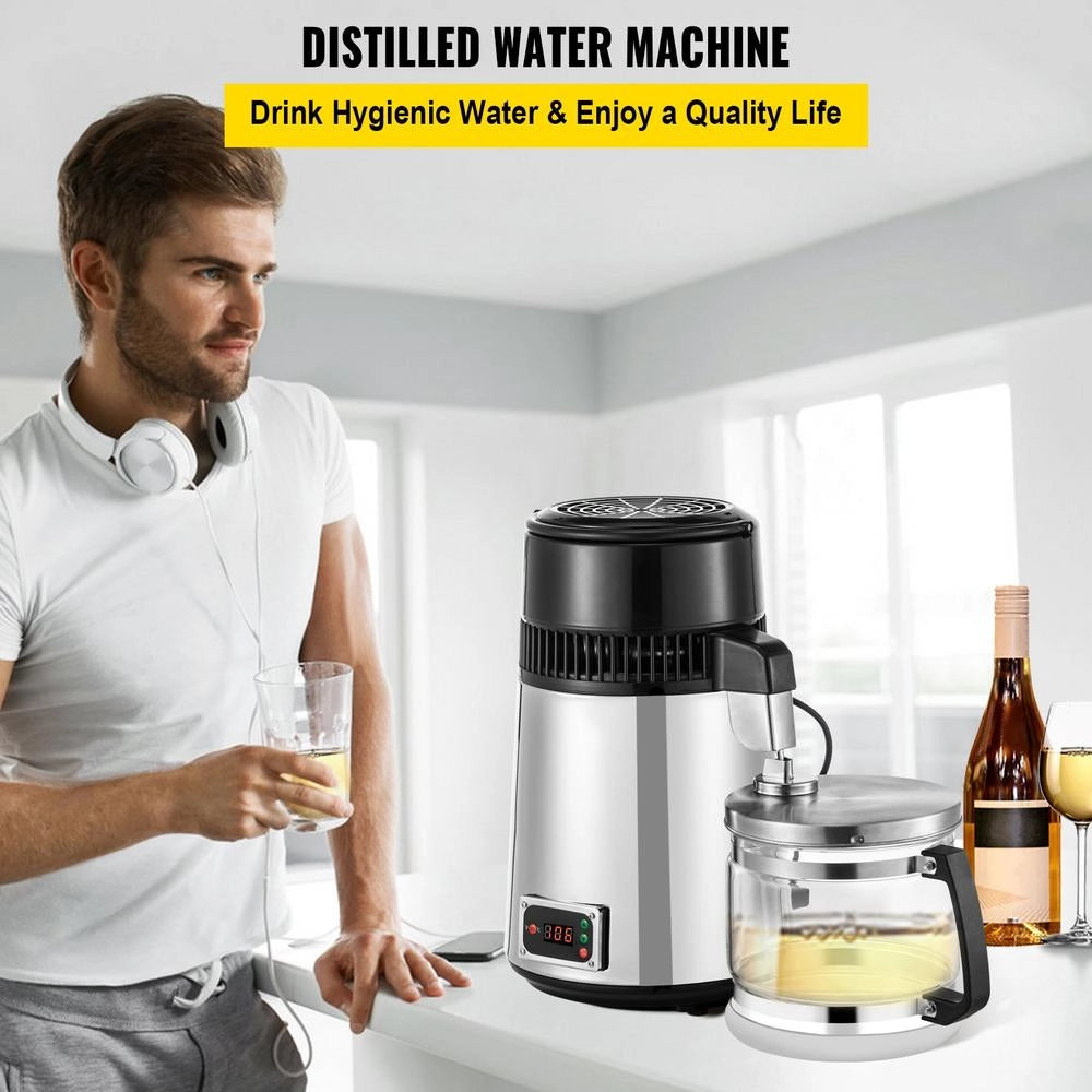 Distillatore d'Acqua 4L 750W Purificatore Elettrico con Controllo Temperatura Argento per Uso Domestico