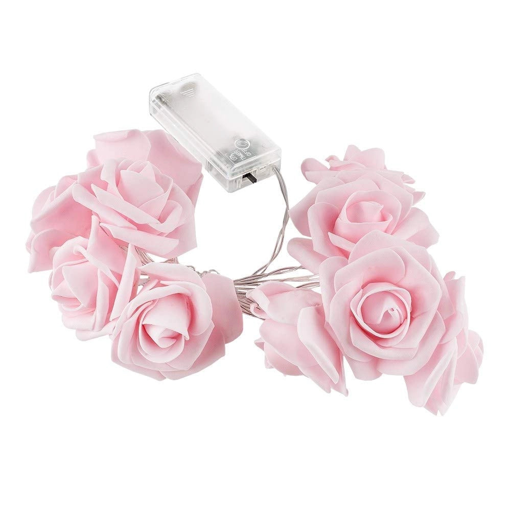 Catena luminosa a LED, 10 rose, luce bianco caldo, timer, cavo da 1,5 metri