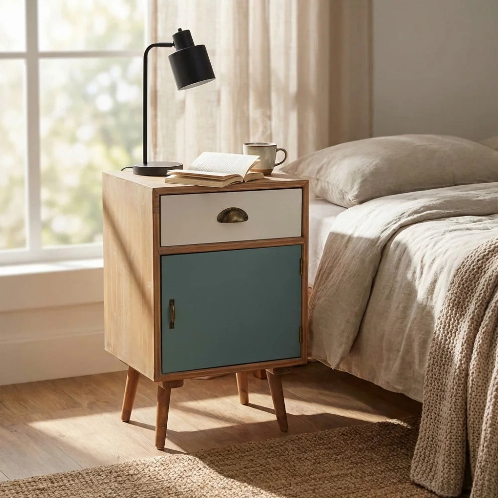 Comodino in Legno con Anta e Cassetto Lucas Multicolor