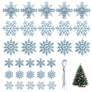 30 fiocchi di neve blu con glitter, 4 design diversi, inclusi nastrini