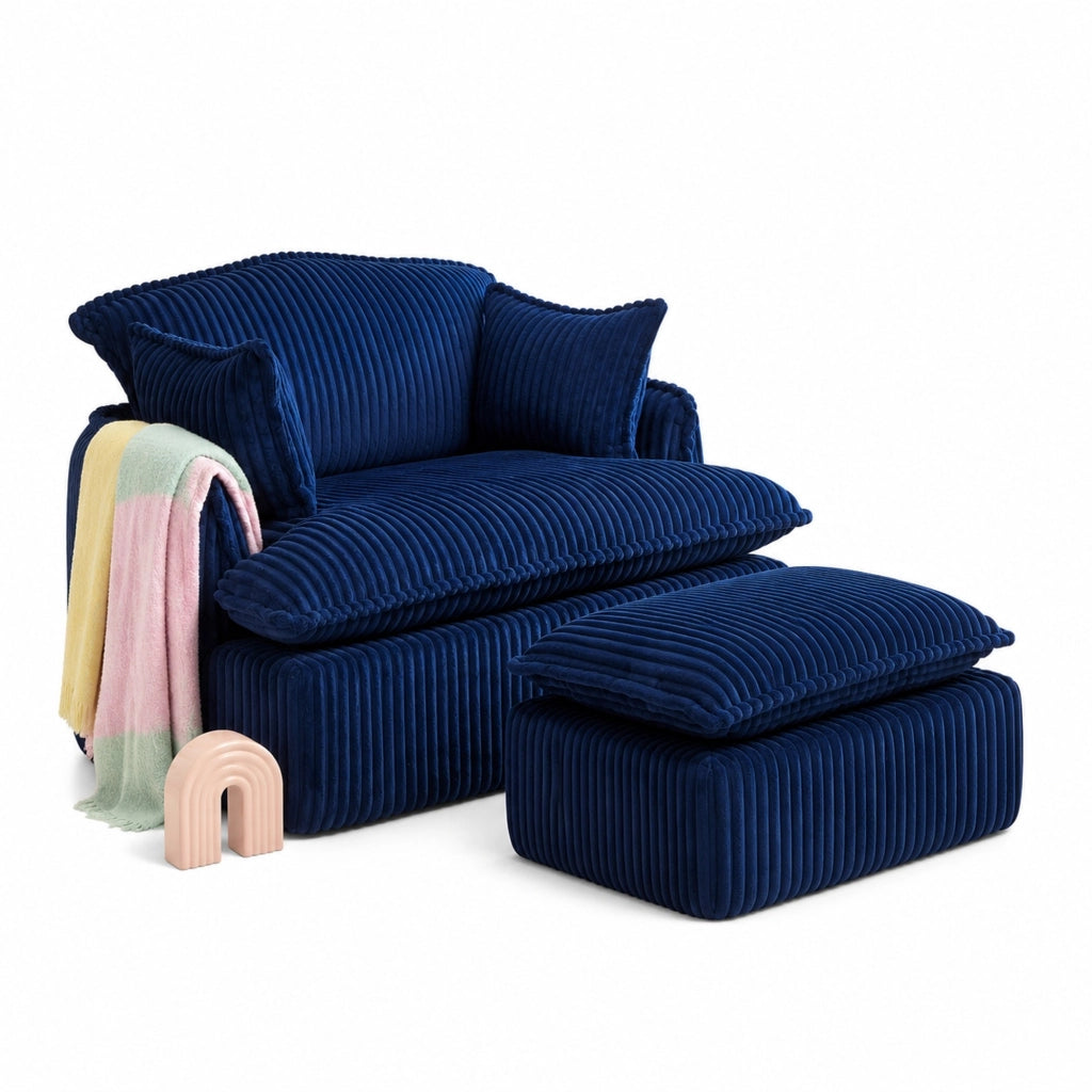 POLTRONA compressa con pouf, 115x89x77 cm, rivestimento blu