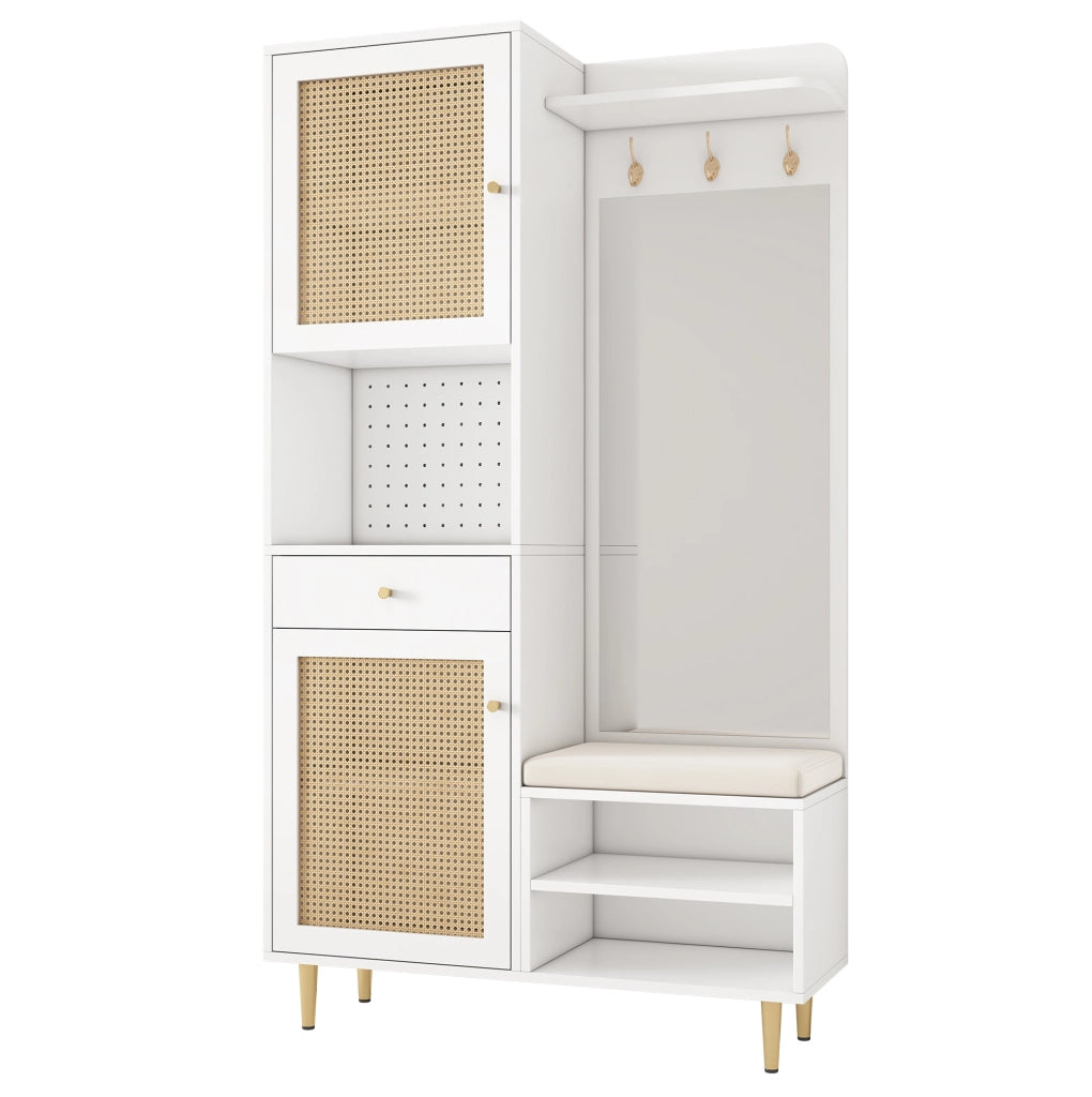 Mobile ingresso con panca, specchio e scarpiera, 99x35x180 cm