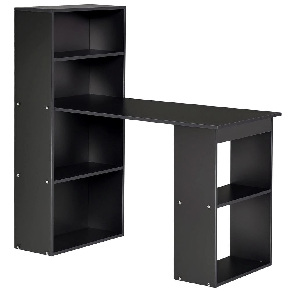 Scrivania per computer con libreria portaoggetti, tavolo studio con scomparti aperti, pratico e salvaspazio per camera