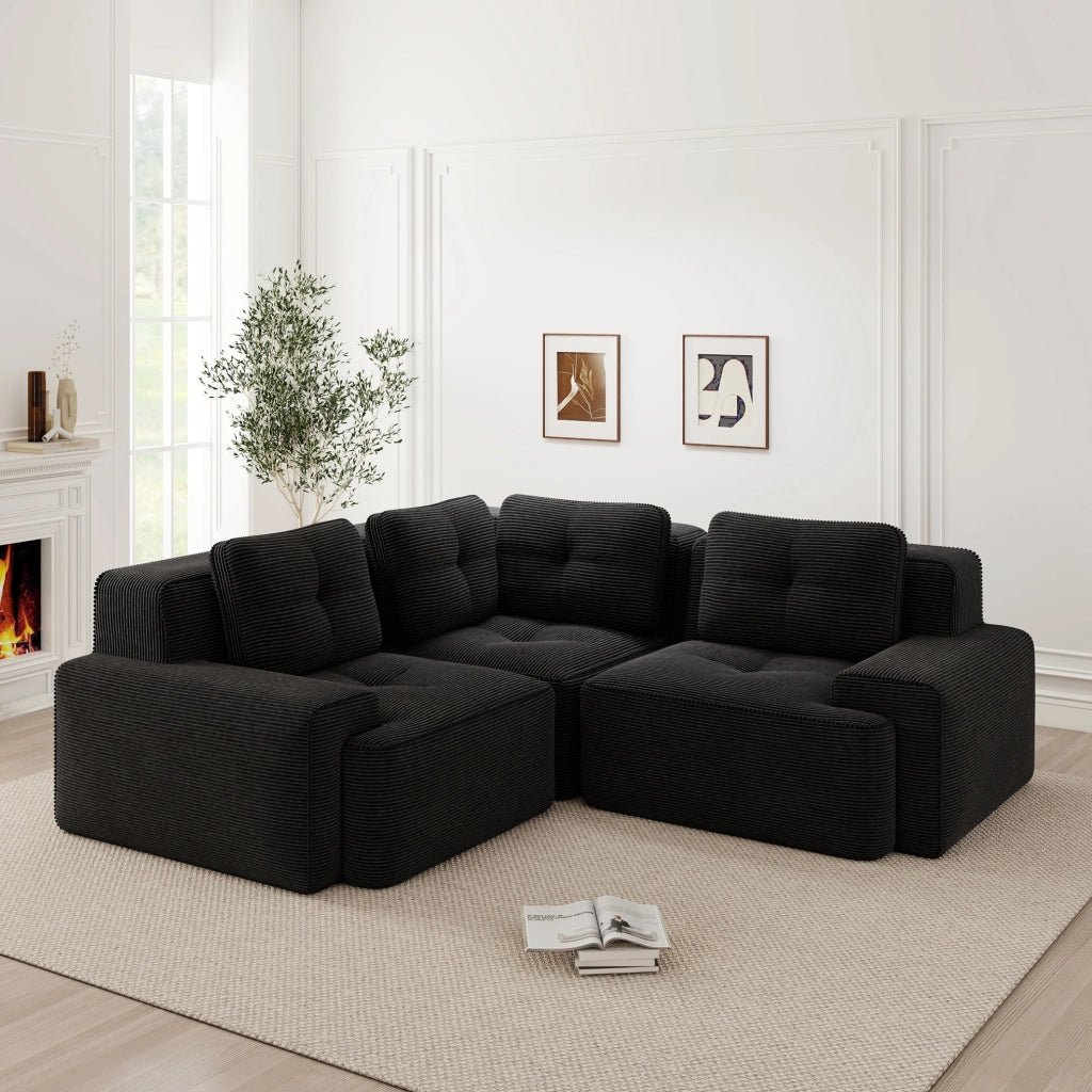 DIVANO angolare modulare 206x206 cm in velluto a coste nero
