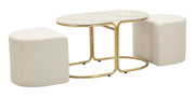 Tavolo da Caffè Moderno con 2 Puff Relax inclusi in Legno e Metallo Oro cm 79x45x44 - Set Salvaspazio Design Scandinavo