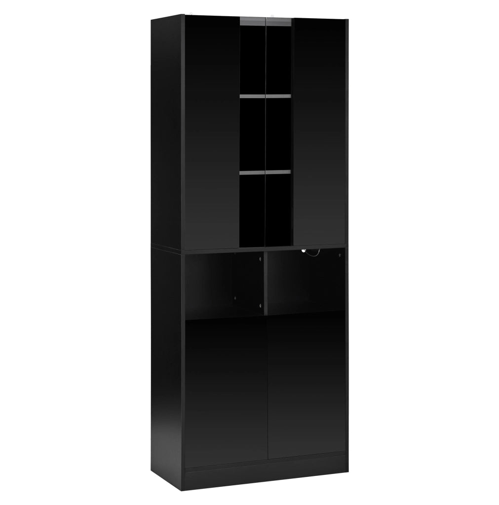 Vetrina alta 70 x 35 x 180 cm in MDF e truciolare nera, LED via app