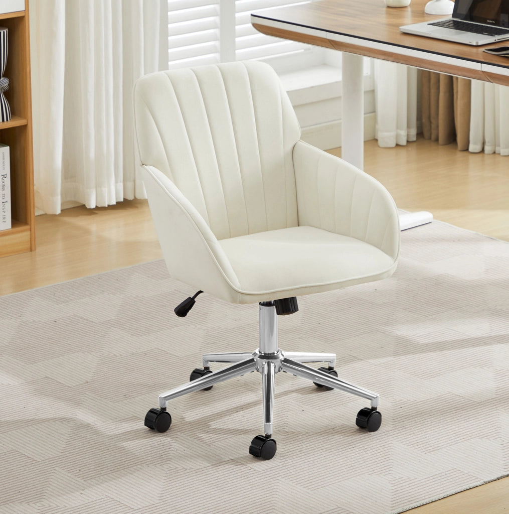 Sedia da ufficio ergonomica 62x60x97 cm in velluto bianco regolabile con ruote