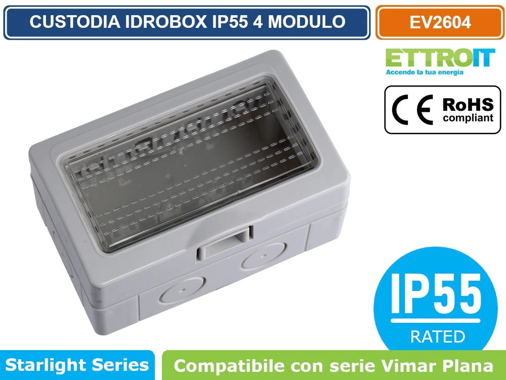 CUSTODIA CONTENITORE DA PARETE IDROBOX 4 MODULI IP55 COMPATIBILE SERIE VIMAR PLANA - ETTROIT