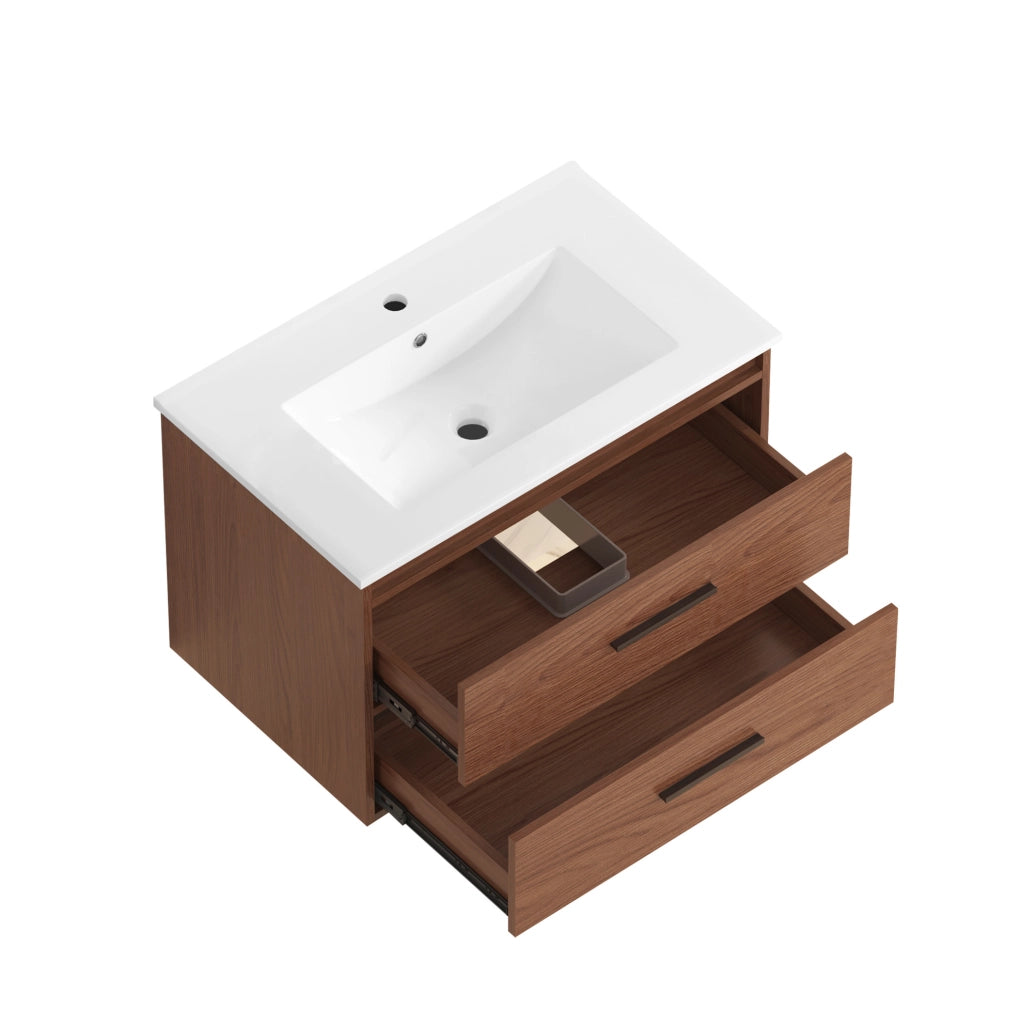 Mobile bagno 75 cm in MDF marrone rossiccio con 2 cassetti