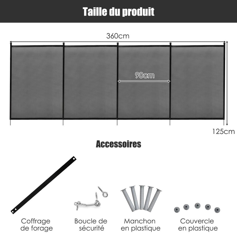 Recinzione per piscina in tessuto trasparente nero, 366 x 122 cm, barriera di sicurezza richiudibile per giardino e stagno, facile da montare
