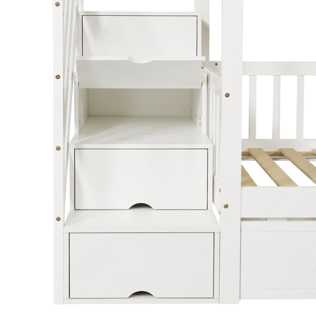 Letto a castello bambini 90x200 cm con scala contenitore