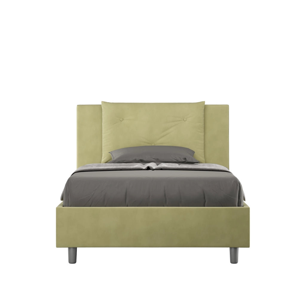 Letto Singolo Imbottito in Microfibra 90x210 Con Rete e Contenitore Appia Tè verde