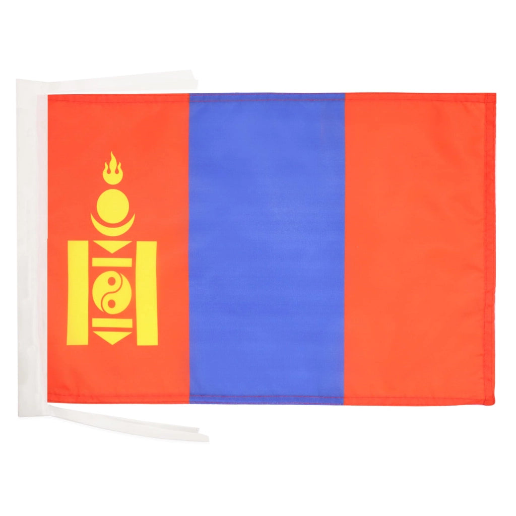 Bandiera della Mongolia, 45x30 cm, in poliestere 100D, con cordoncini