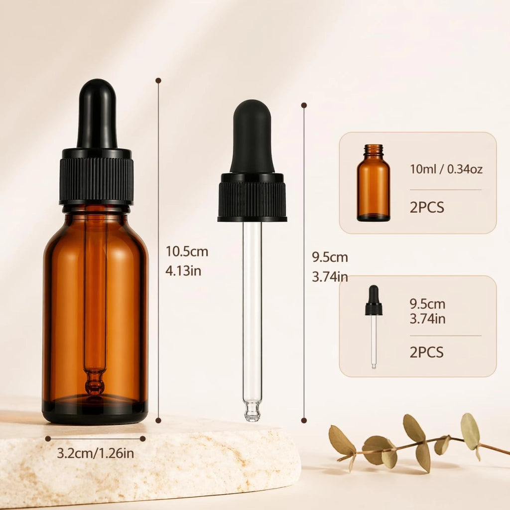 Set da 2 flaconi contagocce da 50 ml, in vetro ambrato, ideali per oli e profumi