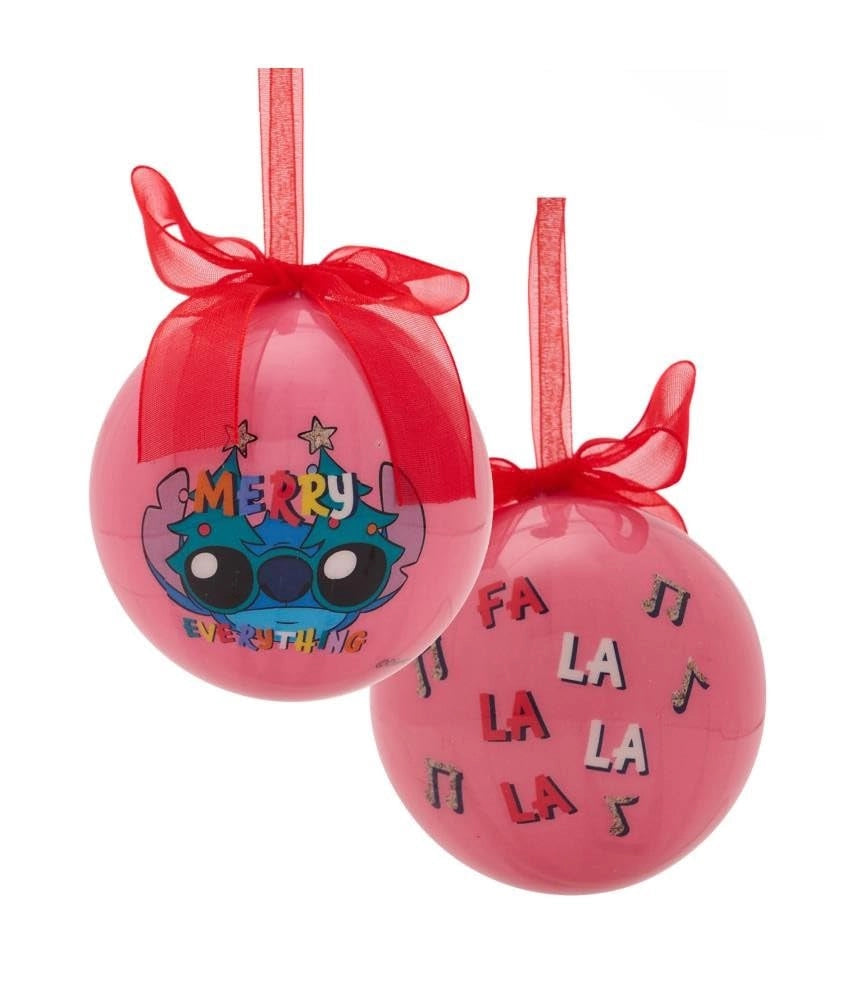 Set di 4 palline natalizie "Stitch" da 80 mm con fiocco