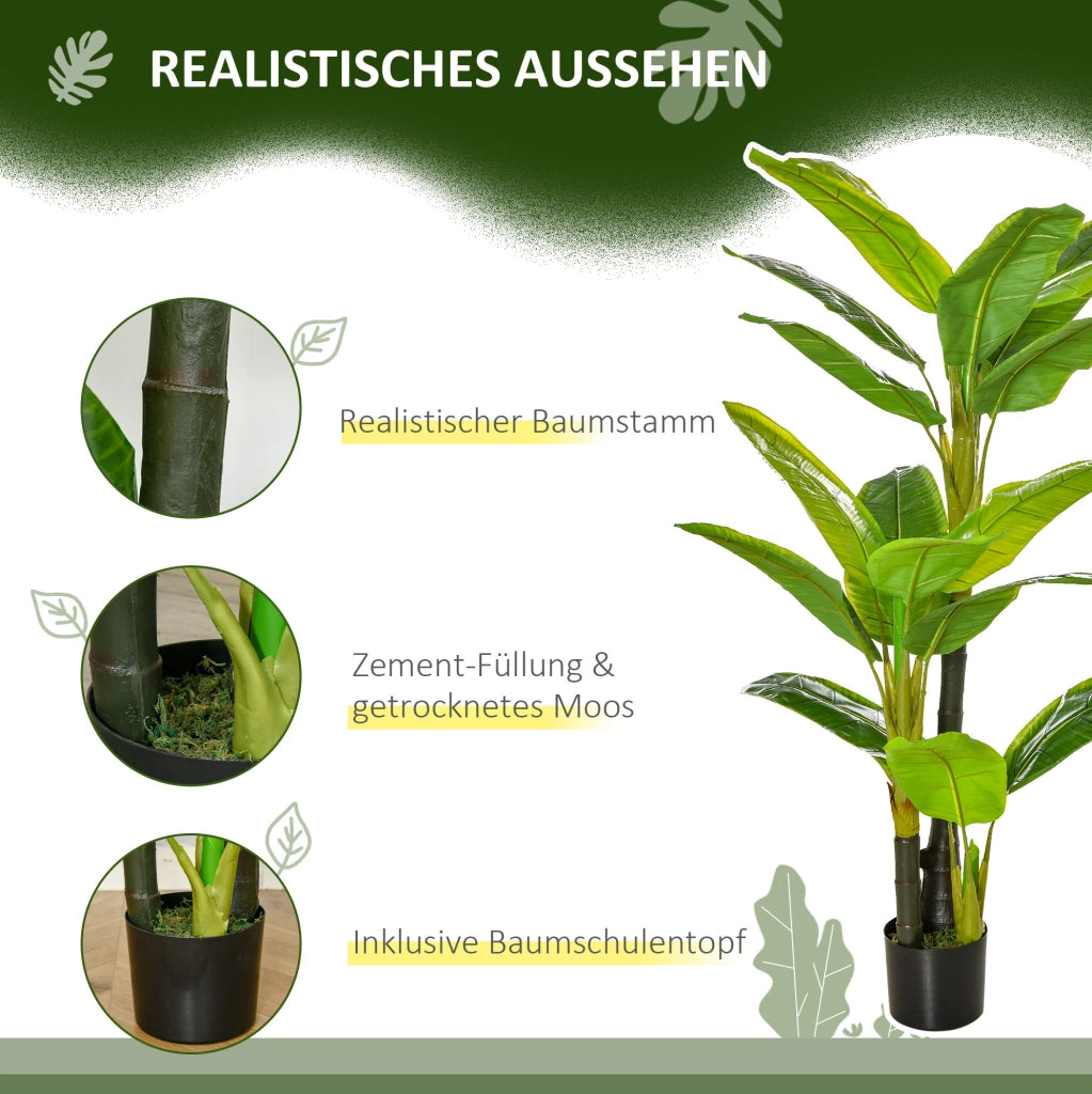 PIANTA ARTIFICIALE di banano 150 cm verde con vaso nero per interni ed esterni