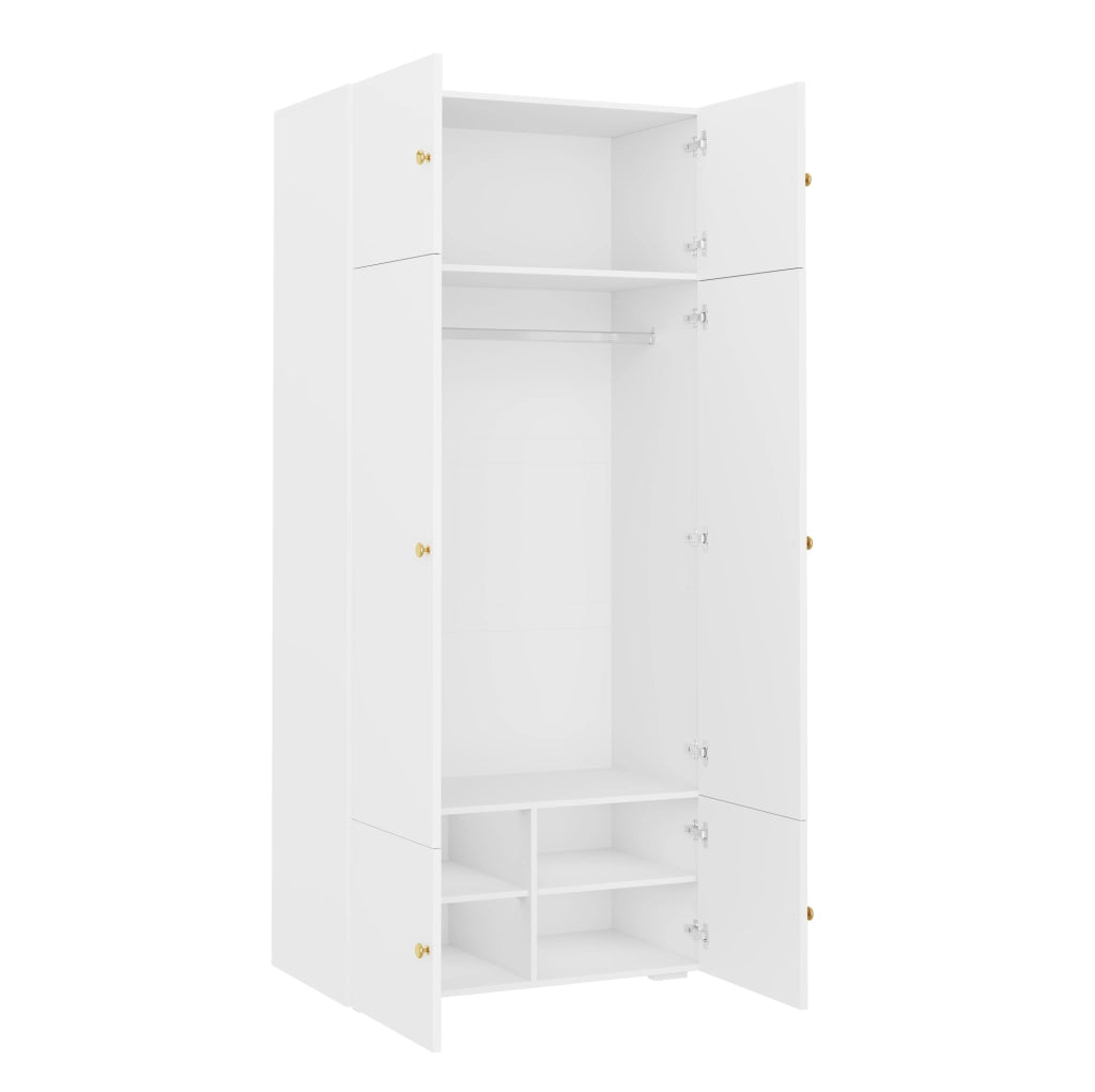 Armadio bianco a battente 90 × 50 × 200 cm con asta e 5 vani