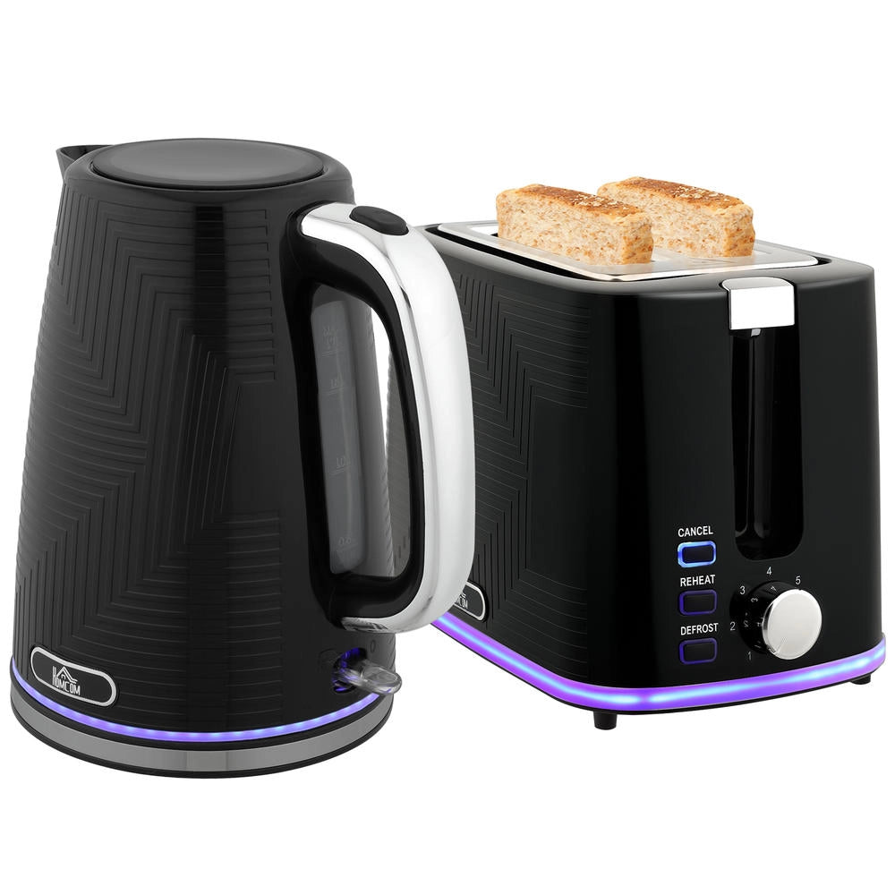 Set Colazione Bollitore Elettrico 1,7 L 2200W e Tostapane 2 Fessure 7 Livelli con Vassoio Raccoglibriciole Nero per Casa
