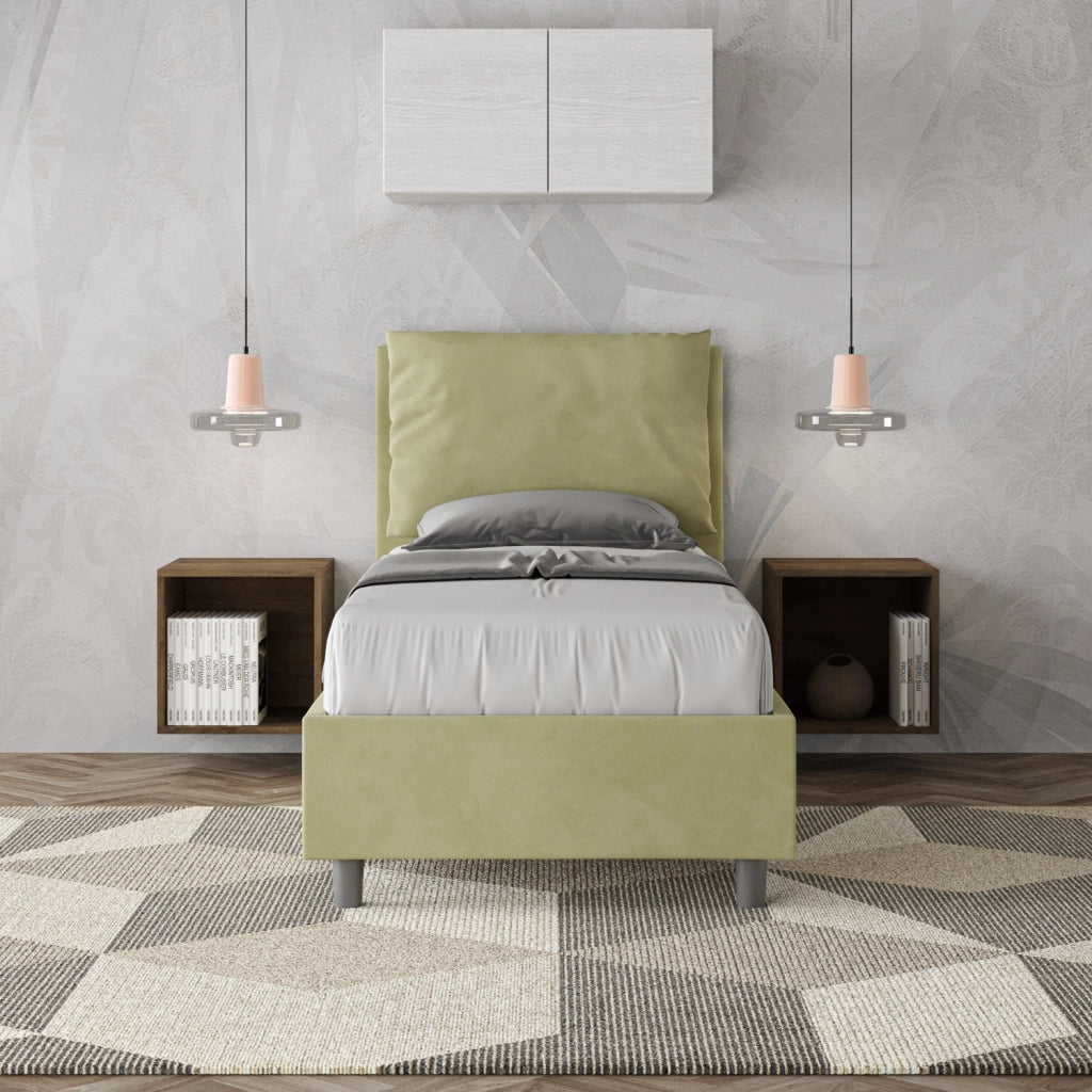 Letto Singolo in Microfibra 90x190 Con Rete e Contenitore Antea Tè verde