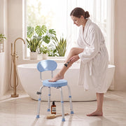 Sgabello da doccia girevole 360° con schienale e altezza regolabile 5 livelli sedile in alluminio blu
