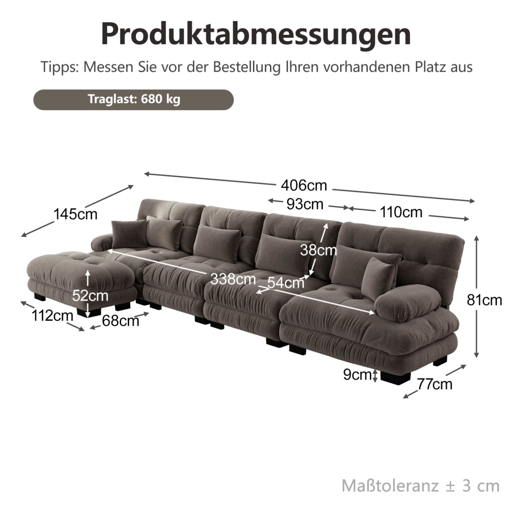 DIVANO Modulare in chenille marrone con pouf mobili