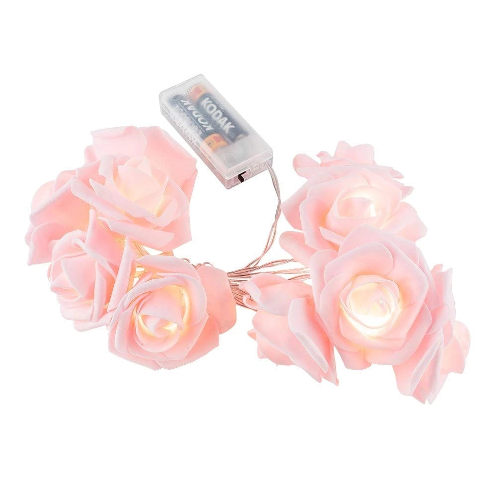 Catena luminosa a LED, 10 rose, luce bianco caldo, timer, cavo da 1,5 metri