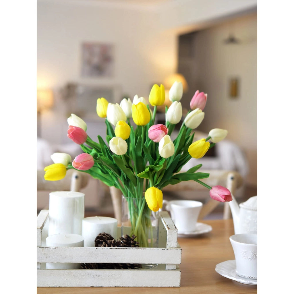 Set di 10 tulipani artificiali "Real Touch", altezza 34,5 cm, colore bianco, materiale PU