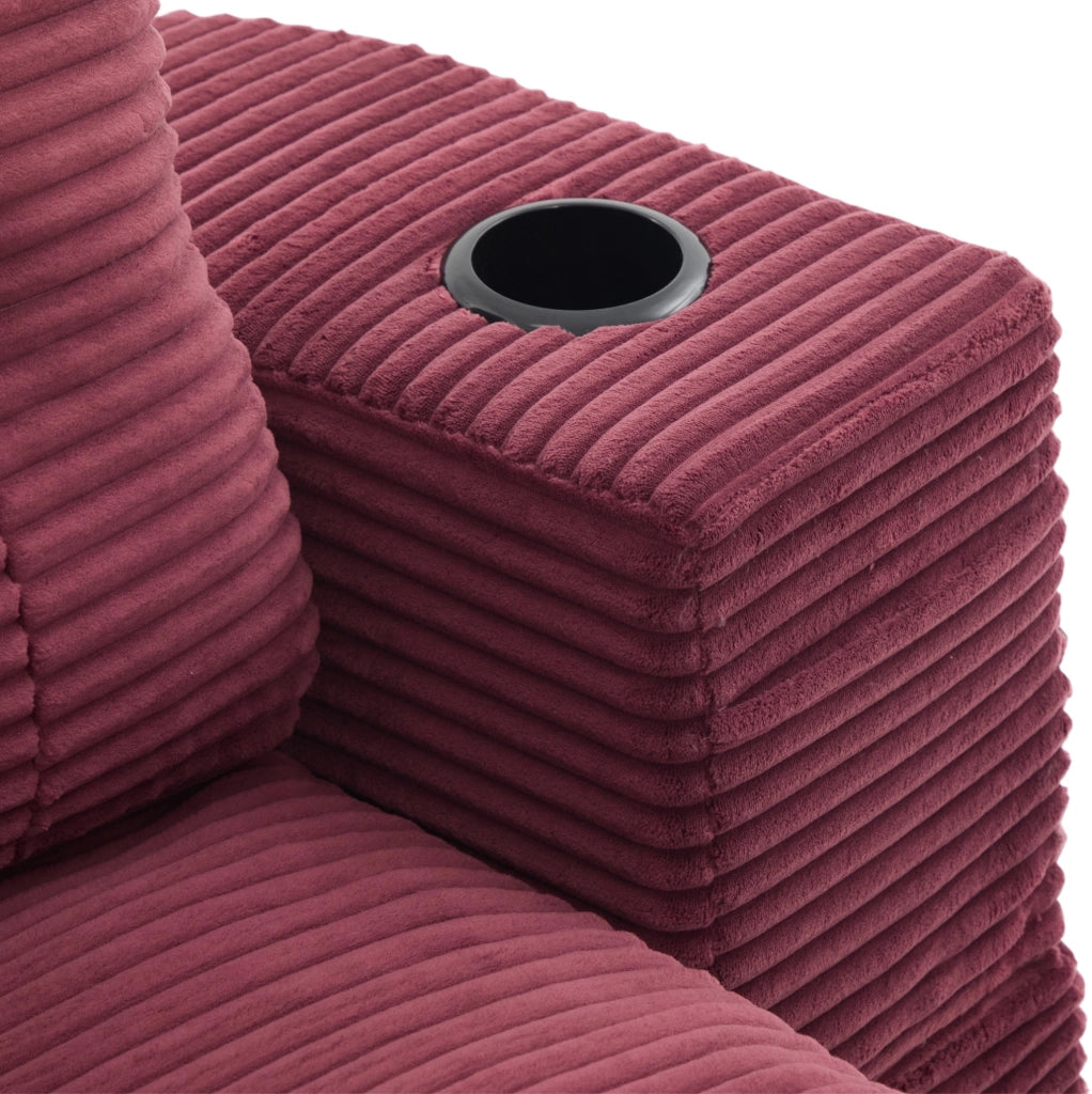 Poltrona trasformabile 2 in 1 in velluto a coste rosso vino con portabicchieri