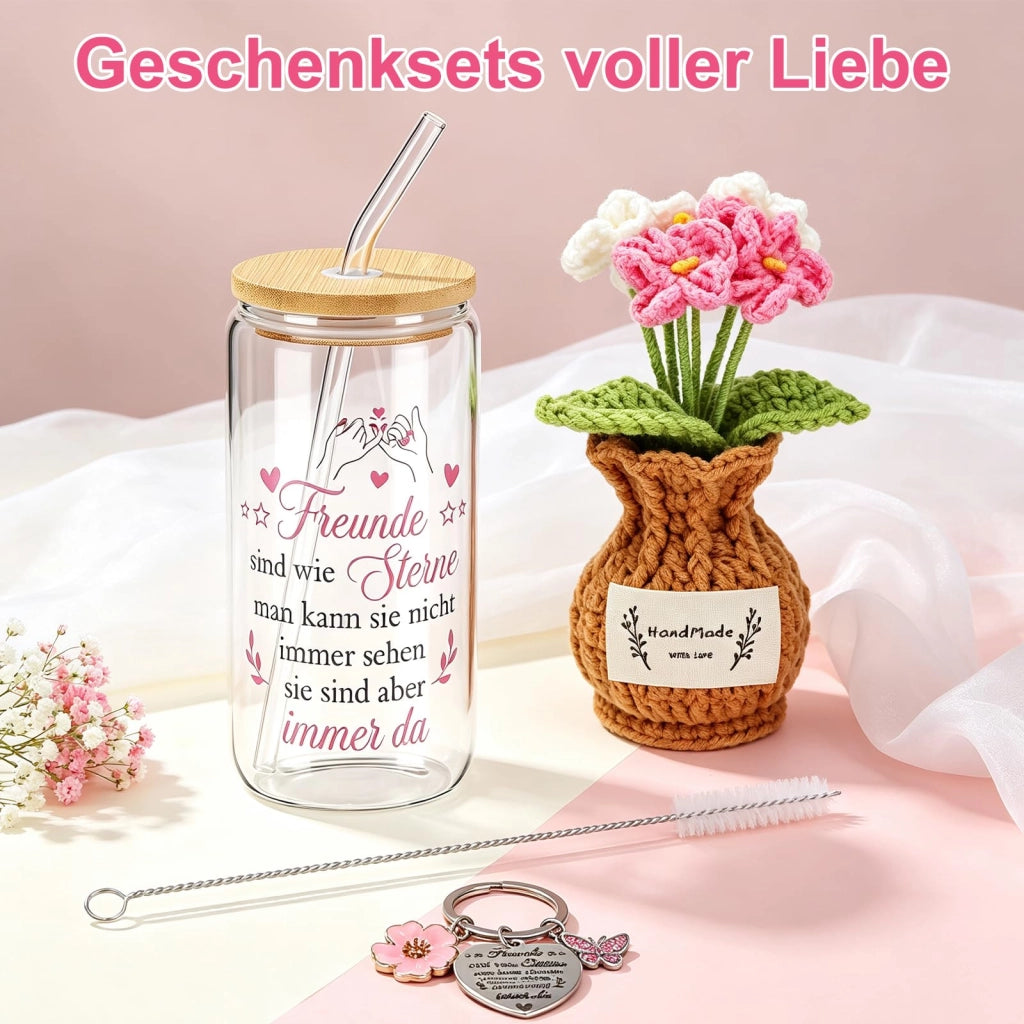 Set regalo per amicizia, con bicchiere da 500 ml, color rosa