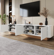 Mobile TV 200 cm Bianco in MDF con 4 Ante, Ripiani Regolabili e Angoli Arrotondati