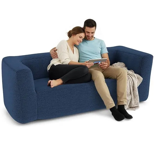 Divano gonfiabile 2 posti con fodera rimovibile e lavabile, divano portatile da campeggio e casa, seduta 138 cm, blu