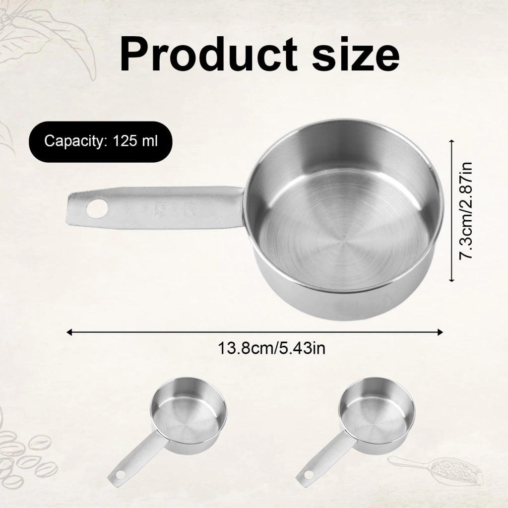 Set da 2: tazze da 125 ml e cucchiaini dosatori, in acciaio inossidabile, colore argento